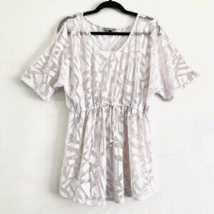 J. Valdi Swim Cover Up M White Knit Geometric Beach Pool Vacation See Through